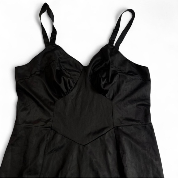 Vintage 60s Aristocrat Nylon Slip Dress Size 36 Black Satin Maxi - Picture 3 of 6